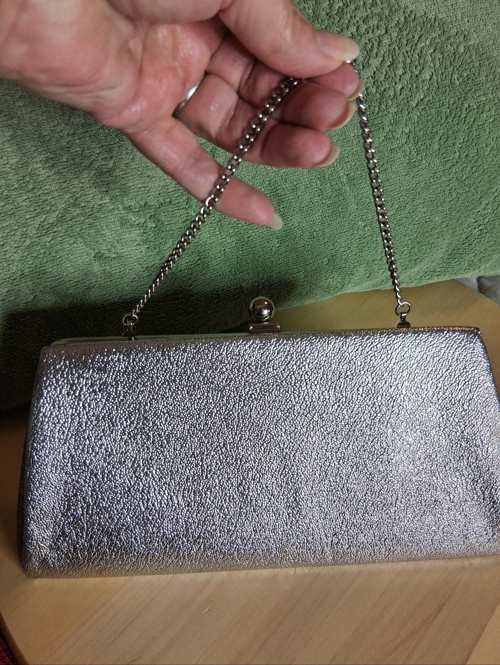 Vintage Metallic Silver Evening Clutch with Chain Handle